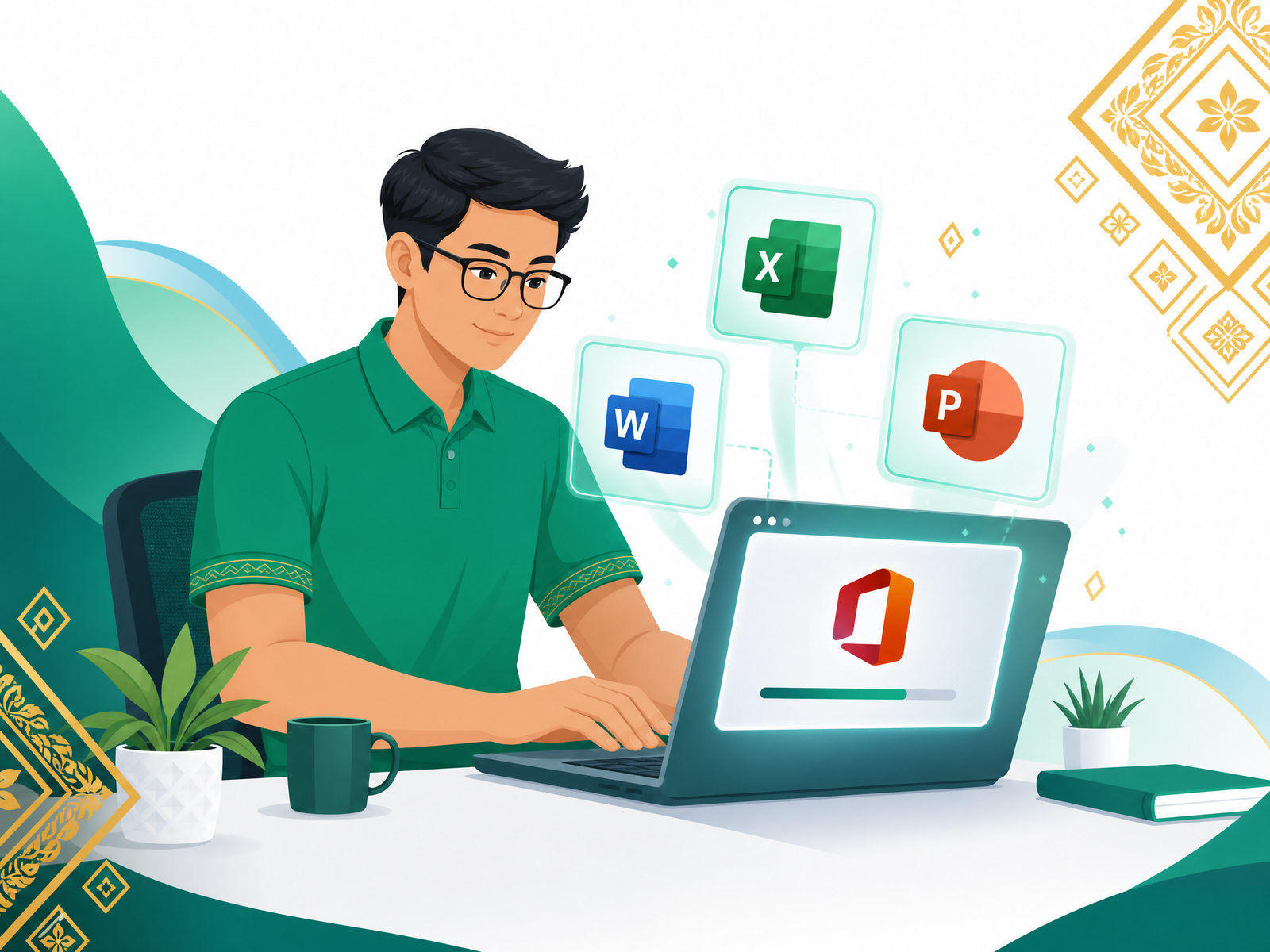 Ilustrasi jasa install Microsoft Office di laptop